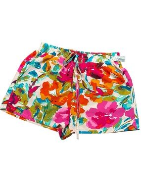 Floral Elastic Drawstring Women’s Shorts - Pink & Orange Floral